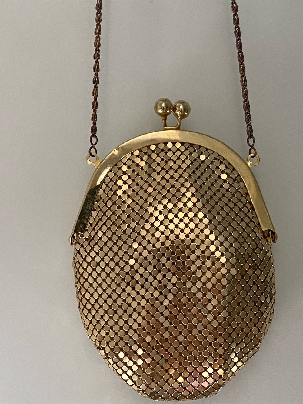 Vintage Gold Mesh Evening Crossbody Bag - Elegant Metallic Clutch